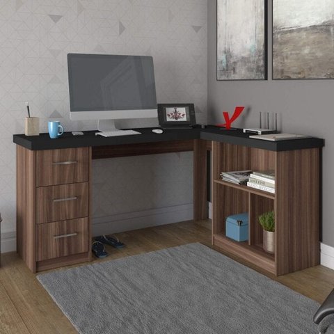 Mesa para Escritório em L 3 Gavetas Mali Artany