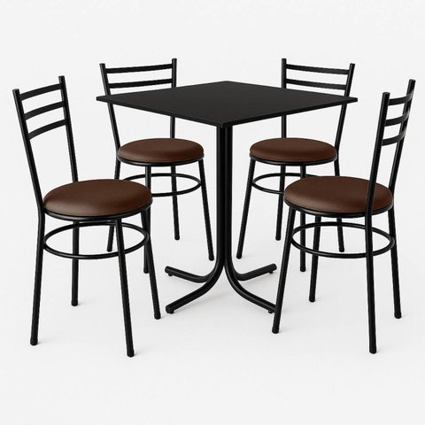 Conjunto Mesa Preta 70x70cm Tampo Preto com 4 Cadeiras Epoxi
