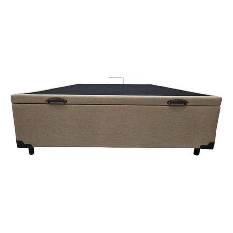 Base Box com Baú Casal Linho Bege 1,38 X 1,88 Reforçada