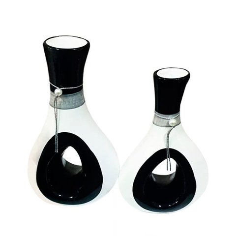 Par de Vasos Furados Decor para Aparador - Branco e Preto