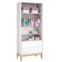 Ver imagem 5 de Cômoda 6 Gavetas e Guarda Roupa 2 Portas New Classic Branco com Pés Madeira Natural- Reller