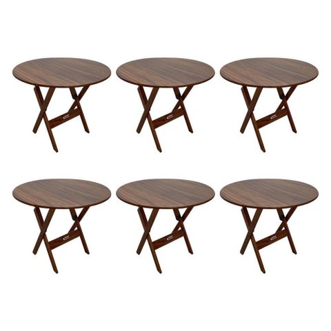 Kit 6 Mesas Dobráveis De Madeira Redonda 90cm Imbuia Cor: Marrom