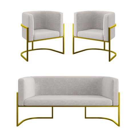 Kit 2 Poltronas + Sofá 2 Lugares para Recepção – Balaqui Cor:bege