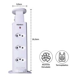Torre de Tomadas Multiplug 3 Tomadas Branco Renna - 5