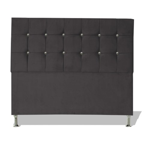 Cabeceira de Cama Box Cristal Casal 140 Cm Botão Strass Suede Grafite Eli Móveis