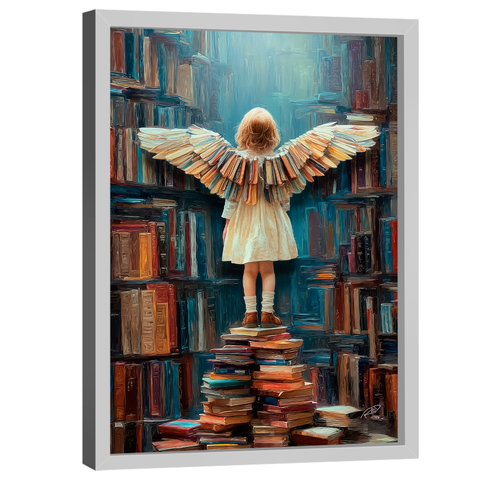 Quadro Decorativo Menina com Asas de Livro
