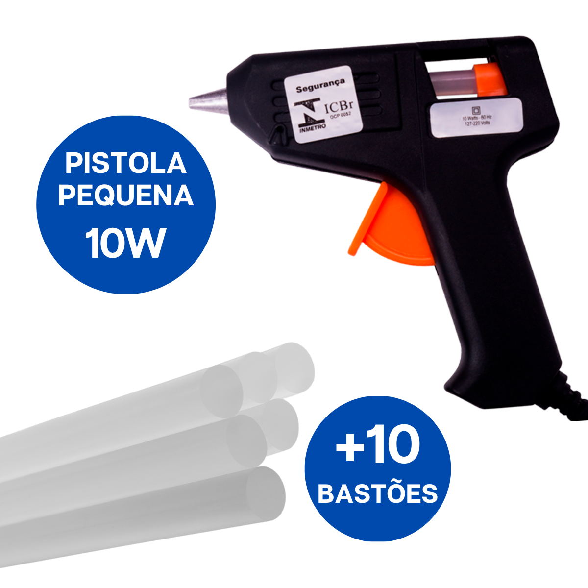 Pistola Para Cola Quente 10w Bivolt Kit Com 10 Bastões Finos ...