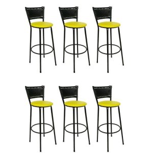 Kit 6 Banquetas Bistrô Aço Hawaii Assento Amarelo