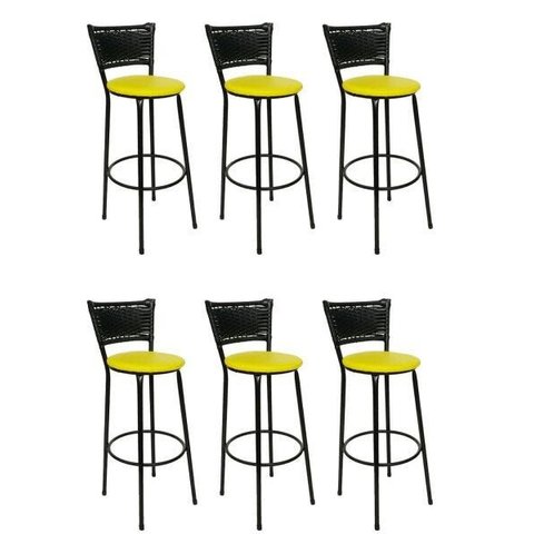Kit 6 Banquetas Bistrô Aço Hawaii Assento Amarelo
