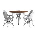 Ver imagem 6 de Mesa Jantar Redonda 110Cm Amêndoa Clips 3 Pés Com 5 Cadeiras Brancas Ferro Preto - Cor: Amendoa