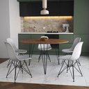 Ver imagem 1 de Mesa Jantar Redonda 110Cm Amêndoa Clips 3 Pés Com 5 Cadeiras Brancas Ferro Preto - Cor: Amendoa