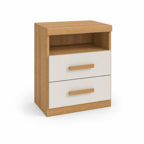 Mesa de Cabeceira 2 Gavetas com Nicho Cinamomo Off White Formimóveis
