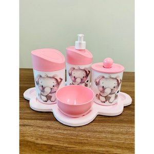 Kit Higiene Elefantinho Baby - Rosa C/bandeja Nuvem Rosa