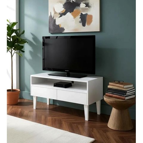 Rack para Tv Bancada com Nicho e Gaveta Branco Laca