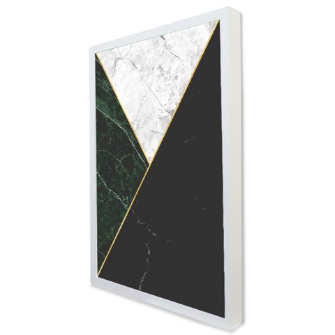 Quadro Decorativo Caixa Geométrico Mármore Verde, Preto e Branco Tacolado Moldura Caixa Alta 4,5cm M