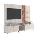Ver imagem 5 de Home Belfast Frisado Painel P/ Tvs até 55'' C/ 4 Portas e Prateleiras P/ Decoração - Off White