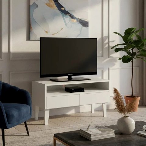 Rack para Tv Bancada com Nicho e Gaveta Off White Laca