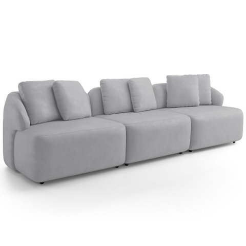 Sofá 4 Lugares para Sala de Estar Living 288cm Arlo F04 Veludo Cinza Tc-12023 - Lyam Decor