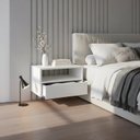 Ver imagem 1 de Mesa de Cabeceira Nicho com Gaveteiro Suspenso de Parede Off White Laca
