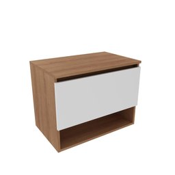Balcão Gabinete Armário Suspenso 60 cm Sem Cuba 1 Porta 1 Nicho Banheiro Marrom Madeira e Branco - 2