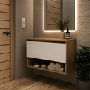Ver imagem 2 de Gabinete Suspenso para Banheiro 60cm 1 Porta e Nicho BN3606 Branco/Amêndoa - Tecno Mobili