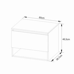 Balcão Gabinete Armário Suspenso 60 cm Sem Cuba 1 Porta 1 Nicho Banheiro Marrom Madeira e Branco - 4