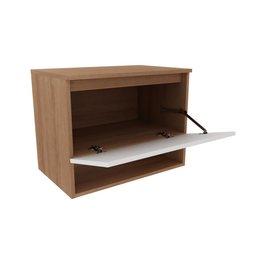 Balcão Gabinete Armário Suspenso 60 cm Sem Cuba 1 Porta 1 Nicho Banheiro Marrom Madeira e Branco - 3