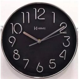 Relógio Silencioso Parede 25 Cm Preto 6480 Cromado Herweg - 1