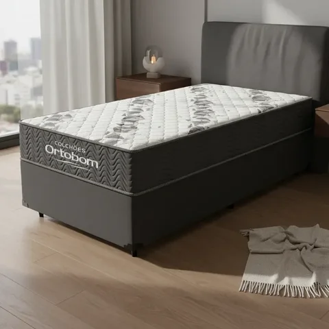 Cama Box com Colchão de Espuma D33 Ortobom Airtech 100 Solteiro 88cm