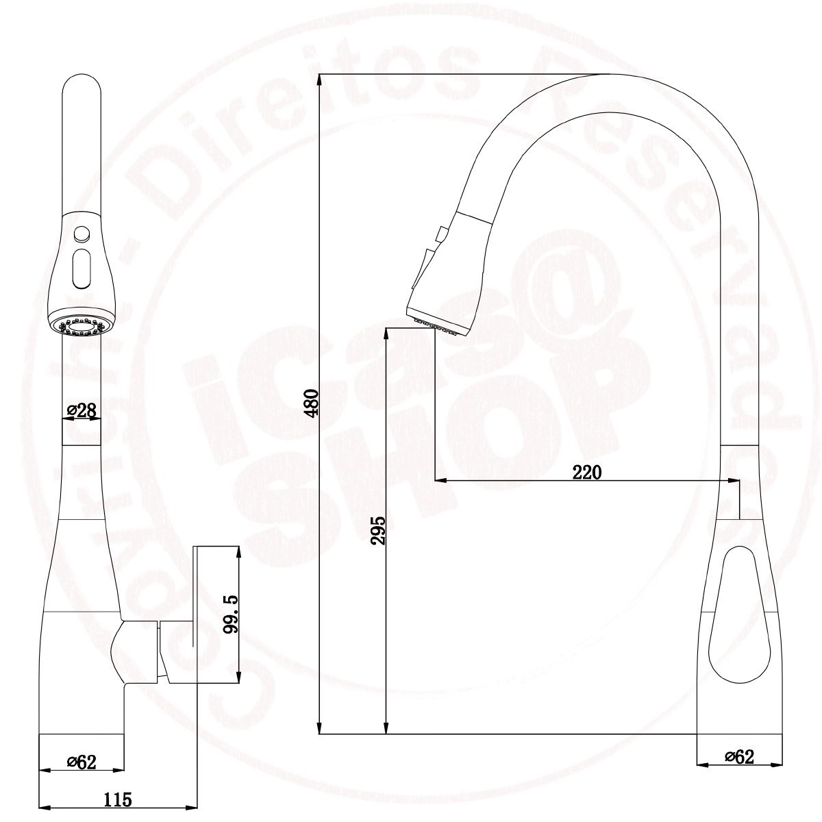 Torneira de Cozinha Ducha Extensível Monocomando Preta Fosca - 9