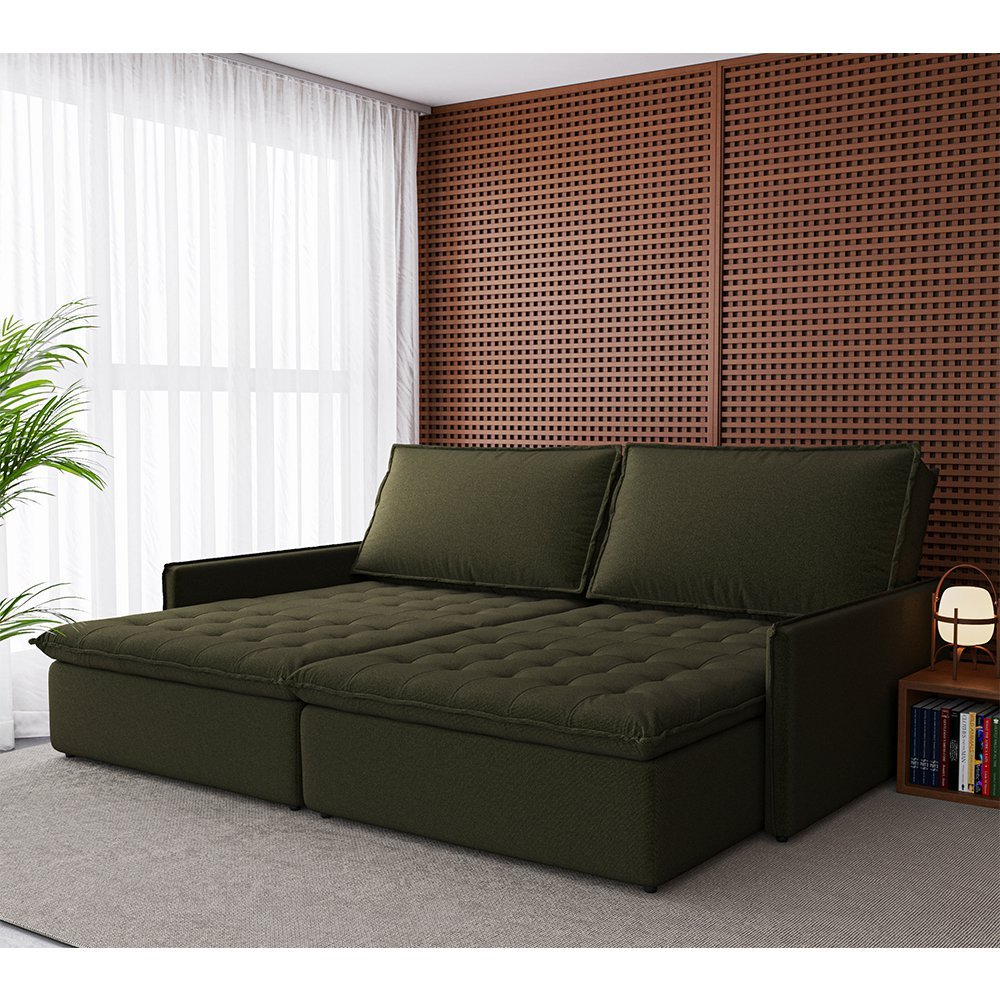 Sofá Cama Lisboa 4 Lugares Suede Verde Jeans 212cm Abertura de 140cm ...