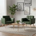 Ver imagem 2 de Poltrona Sala Decorativa Kit 2 Elisa Pé Palito Castanho Sintético Pu Verde D03 - D’Rossi
