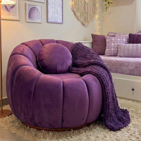 Poltrona Decorativa Concha C/almofada Veludo Roxo - Vimont Moveis