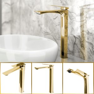 Torneira de Banheiro Atenas Dourada Alta Quente e Frio Goldenx