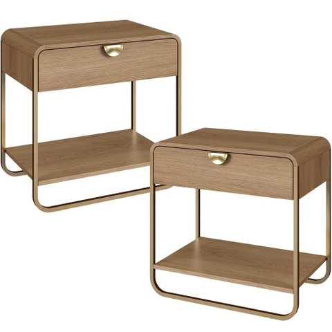 Kit 02 Mesas de Cabeceira Industrial Orgânico 1 Gaveta Alek A03 Hanover Dourado - Lyam Decor