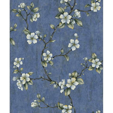 Papel de Parede Seven Florido Azul com Dourado