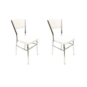 Cadeira Cozinha Reforço Cromada Assento Grosso Confortável Encosto Estofado Cor Branco Kit 2 Peç