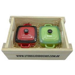 Panelinhas Vermelha, verde de Porcelana com engradado para presente - 1