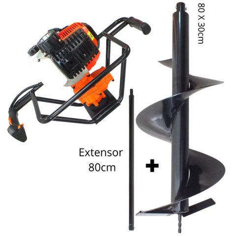 Perfurador de Solo Vulcan VPS520 52cc 2T 2,5hp Broca 80x30cm Para Agricultura + Extensor de 80cm