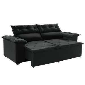 Sofá Preto Compact Retrátil e Reclinável 180cm com Molas Espirais
