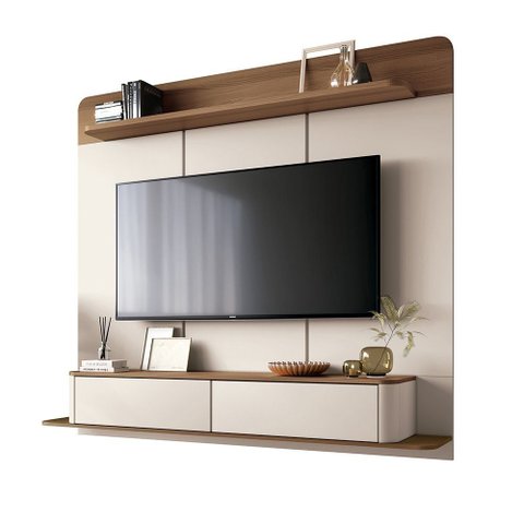 Conjunto Sala Painel Home Concept para Televisão 70 Polegadas com Poltrona Eloah Bouclé Off White