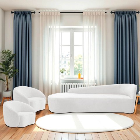 Kit Divã Recamier Orgânico França 200cm Lado Esquerdo e 2 Poltronas Amore Bouclé