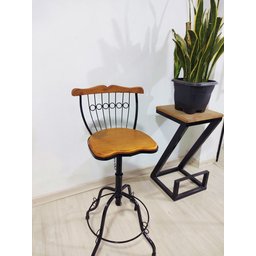 kit 4 banquetas bistrô giratória regulável artesanal ferro madeira - 7
