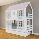 Ver imagem 1 de Beliche Casinha Bela com Coração 2 Gavetas 4 Janelas Venezianas - Madeira Maciça Branco/rosa/