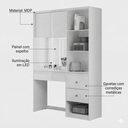 Ver imagem 4 de Penteadeira Camarim Multiuso com Led e Espelho com 2 Gavetas Lume - Freijó/offwhite