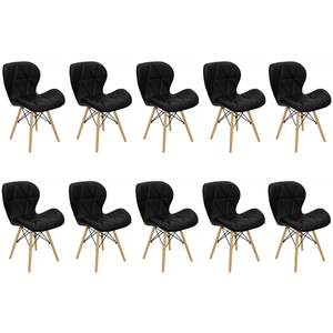 Kit 10 Cadeiras Estofada Eiffel Slim Wood Pés de Madeira Preto