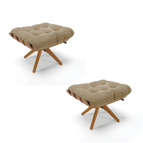 Kit 02 Puffs Giratório Costela Suede Base Madeira MA30 - D’Rossi Marrom Rato
