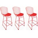 Ver imagem 1 de Kit 3 Banquetas BERTOIA vermelha altura 70cm - Direto de Fábrica