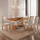 Ver imagem 1 de Mesa de Jantar Yasmin 180 cm Tampo MDF Laminado Canto Copo com 6 Cadeiras Aline
