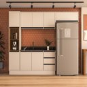 Ver imagem 4 de Cozinha Koya 4 Peças 236,8x214cm Armários Aéreos Paneleiro Balcão c/ Rodapé Creme 250036
